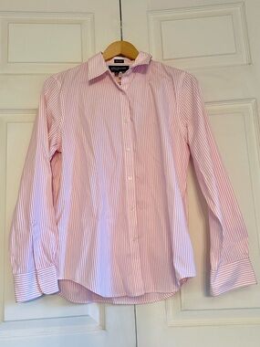 Jones New York Pink and White Fine-Striped Dress Shirt